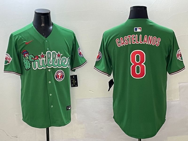 Men Philadelphia Phillies #8 Castellanos Green Three generations Joint Name Game 2025 Nike MLB Jersey style 1